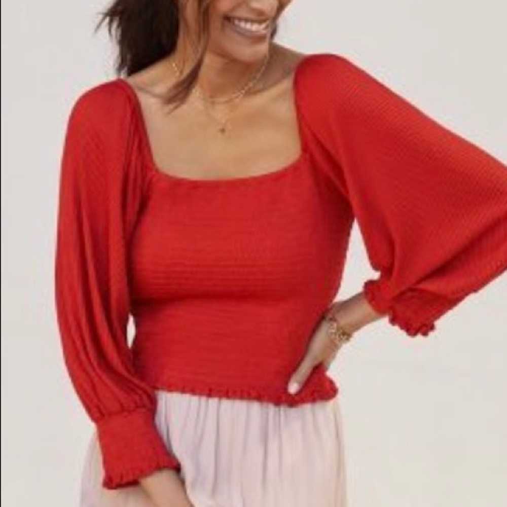 Anthropologie Smocked Puff Sleeve Top